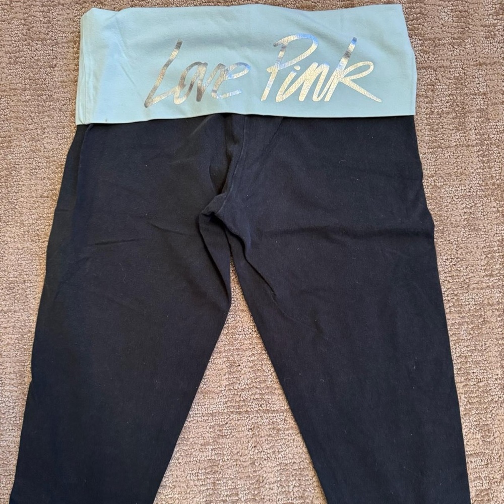 VTG Victorias Secret PINK Y2K 2000s Blue Foldover Waist Crop Yoga Pants M
